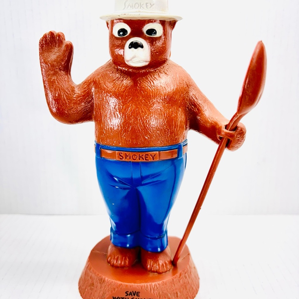 Smokey The Bear Plastic Coin Bank 8” Save With Smokey 1960’s Vintage Made By PMC